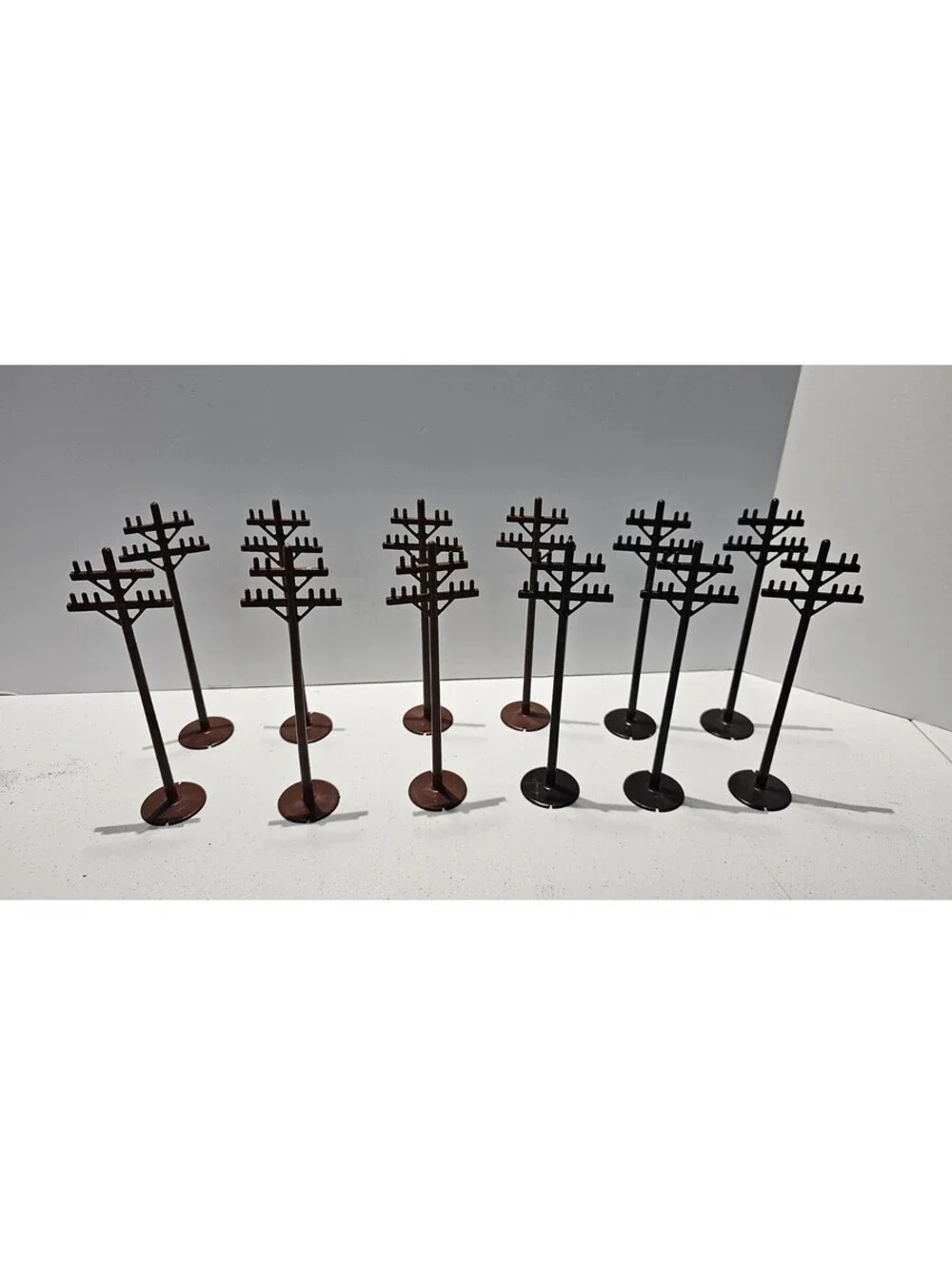 Vintage Marx Toys O Gauge Telephone Telegraph Poles Lot of 12 Brown Black 7